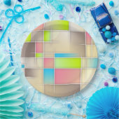 カラフル抽象芸術正方形の幾何学的パターン ペーパープレート (パーティー)