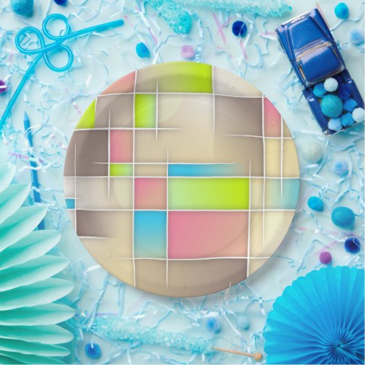 カラフル抽象芸術正方形の幾何学的パターン ペーパープレート (パーティー)