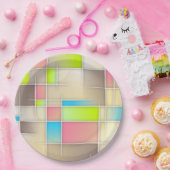 カラフル抽象芸術正方形の幾何学的パターン ペーパープレート (パーティー)