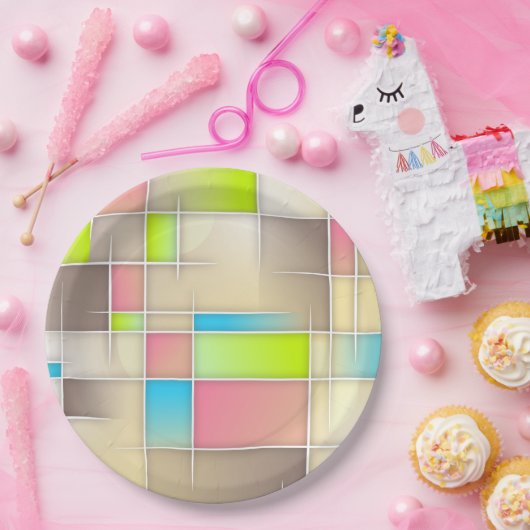 カラフル抽象芸術正方形の幾何学的パターン ペーパープレート (パーティー)