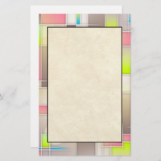 カラフル抽象芸術正方形の幾何学的パターン 便箋 (正面/裏面)