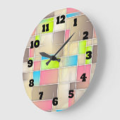 カラフル抽象芸術正方形幾何学模様 ラージ壁時計 (傾斜)