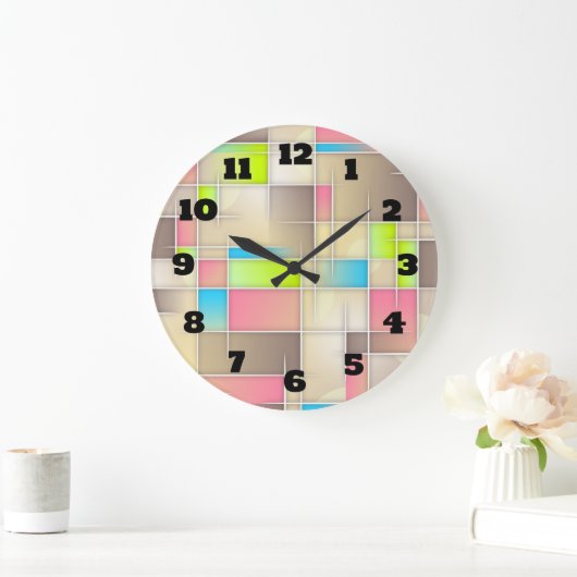 カラフル抽象芸術正方形幾何学模様 ラージ壁時計 (ホーム)