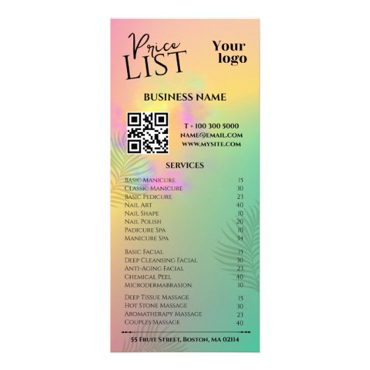 カラフル抽象芸術水彩サービス価格表 ラックカード (正面)