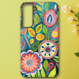 カラフル抽象芸術水彩フローラ曼荼羅アート SAMSUNG GALAXY S22+ケース
