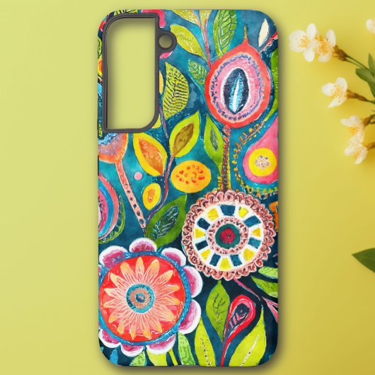 カラフル抽象芸術水彩フローラ曼荼羅アート SAMSUNG GALAXYケース