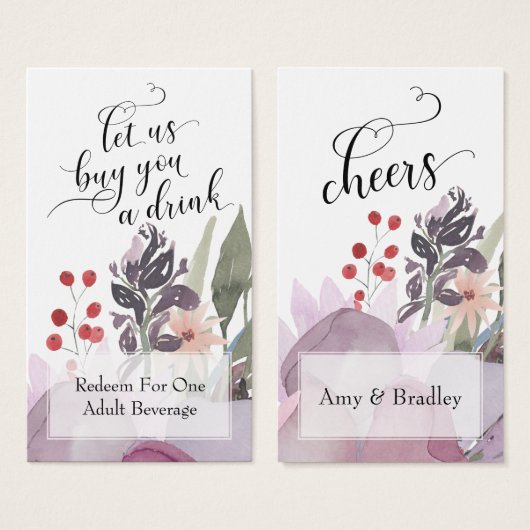 カラフル抽象芸術水彩フローラ飲料チケット (正面&裏面)