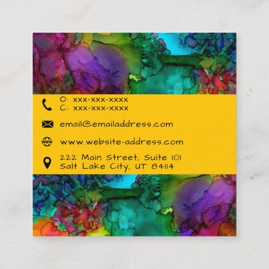 カラフル抽象芸術水彩名刺 スクエア名刺 (裏面)