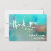 カラフル抽象芸術水彩+書道、フラット サンキューカード (正面)