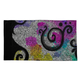 カラフル抽象芸術水色の塊、黒い渦巻き旋回 枕カバー