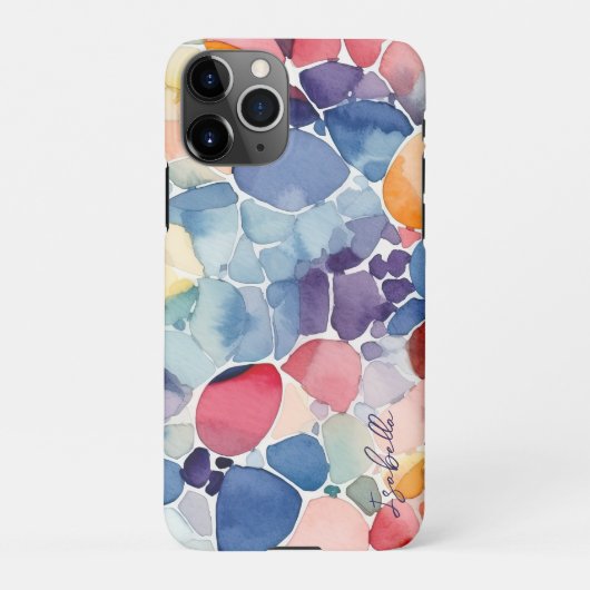 カラフル抽象芸術水色の形状名前をカスタムする iPhoneケース (裏面)