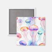 カラフル抽象芸術水色クラゲ マグネット (正面/裏面)