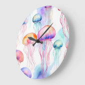 カラフル抽象芸術水色クラゲ ラージ壁時計 (傾斜)
