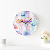 カラフル抽象芸術水色クラゲ ラージ壁時計 (ホーム)