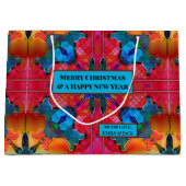 カラフル抽象芸術水色クリスマス ラージペーパーバッグ (正面)