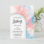 カラフル抽象芸術水色結婚式招待状 招待状 (スタンド正面)