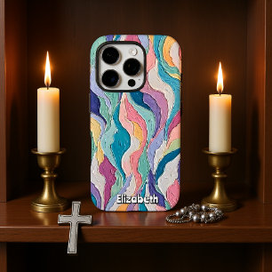 カラフル抽象芸術波インソフトパステル iPhone 16 PROケース