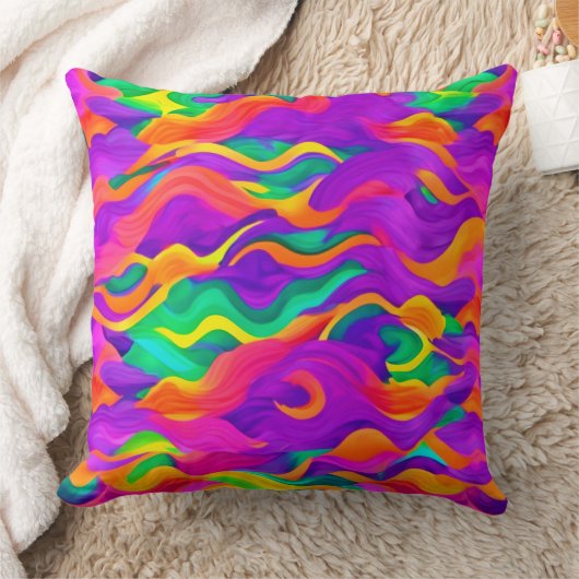 カラフル抽象芸術波デザイン クッション (ブランケット)