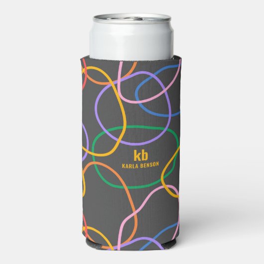 カラフル抽象芸術波線パターン スリム缶クーラー (Seltzer裏面)