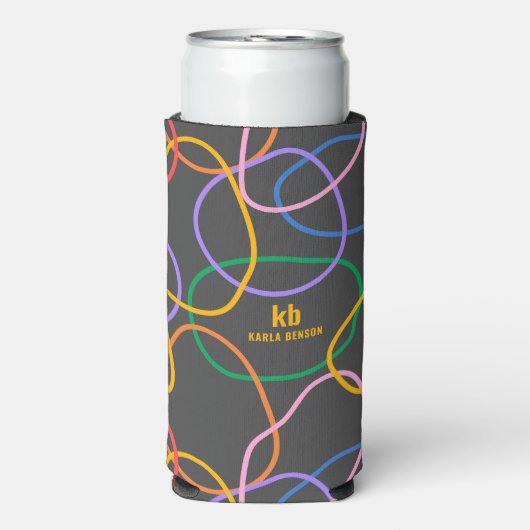 カラフル抽象芸術波線パターン スリム缶クーラー (Seltzer正面)