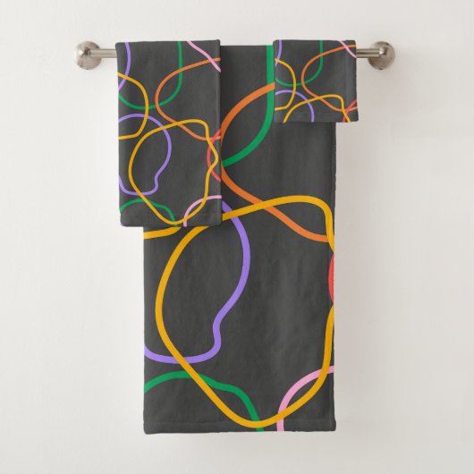 カラフル抽象芸術波線パターン バスタオルセット (インサイチュ)
