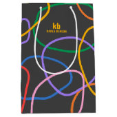 カラフル抽象芸術波線パターン ミディアムペーパーバッグ (正面)