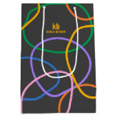 カラフル抽象芸術波線パターン ミディアムペーパーバッグ (裏面)