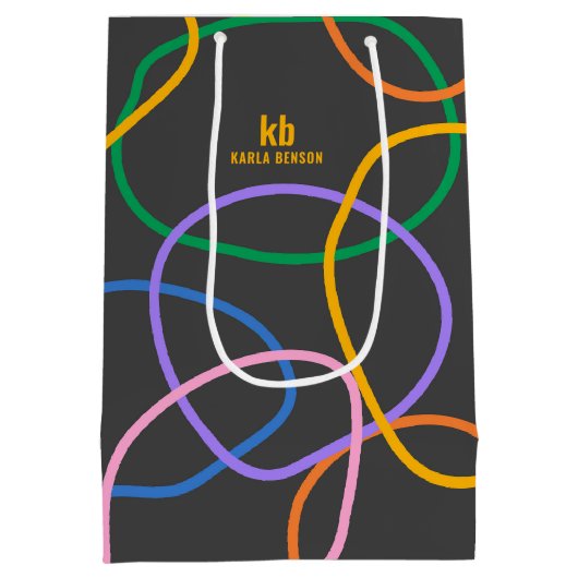 カラフル抽象芸術波線パターン ミディアムペーパーバッグ (裏面)