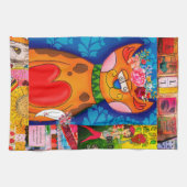 カラフル抽象芸術混在猫コラージュ キッチンタオル (横)