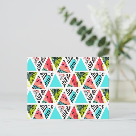 カラフル抽象芸術熱帯模様 ポストカード (スタンド正面)