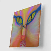 カラフル抽象芸術猫顔ペイント丸時計 スクエア壁時計 (傾斜)