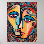 カラフル抽象芸術男の女性クール顔ポスター ポスター (正面)