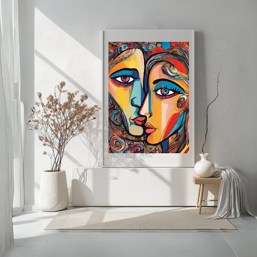 カラフル抽象芸術男の女性クール顔ポスター ポスター