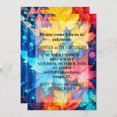 カラフル抽象芸術秋離れ誕生会 招待状 (正面/裏面)