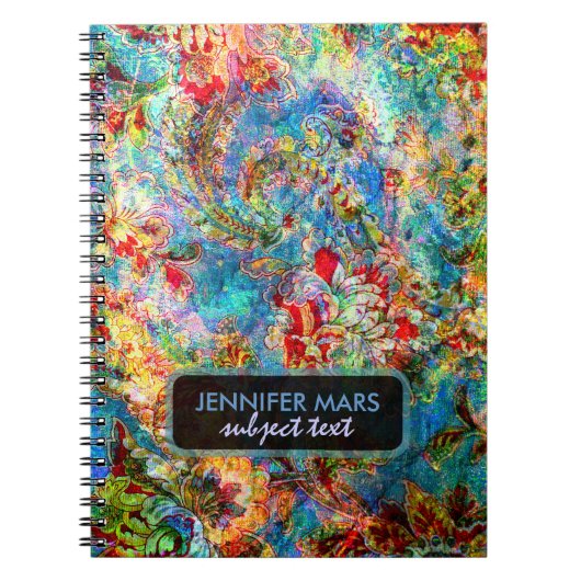 カラフル抽象芸術素朴フローラデザイン ノートブック (正面)