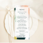 カラフル抽象芸術結婚のメニュー メニュー<br><div class="desc">このカラフル結婚抽象芸術のディナーメニューはボホユニークのモダンための結婚完璧だ。ダーク絵を描エメラルドグリーン、ピーチ、マスタードのテクスチャー入りブラシマークの手は、すべてのミニマルな透明な正方形でオーバーレイ与えド、それは確かにあなたの大事な行事がラステックなボヘミアンシンプルドのです。</div>