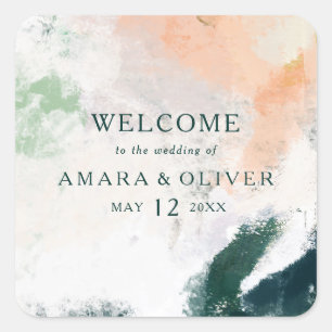 カラフル抽象芸術結婚ウェルカムスクエアステッカー スクエアシール