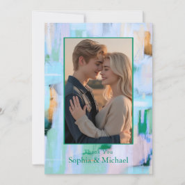 カラフル抽象芸術結婚サンキューカードブルーピンク サンキューカード