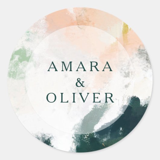 カラフル抽象芸術結婚封筒用シール ラウンドシール (正面)