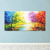 カラフル抽象芸術絵を描アートの木と水 キャンバスプリント (インサイチュ (ウッドフロア))
