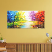 カラフル抽象芸術絵を描アートの木と水 キャンバスプリント (インサイチュ (リビング))
