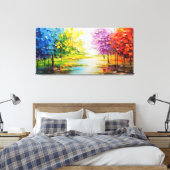 カラフル抽象芸術絵を描アートの木と水 キャンバスプリント (インサイチュ (寝室))