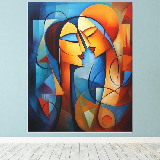 カラフル抽象芸術絵を描ズカップルキャンバスウォールアート キャンバスプリント (インサイチュ (ウッドフロア))