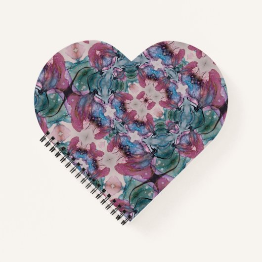 カラフル抽象芸術絵を描フローラ（ピンク、緑） ノートブック (正面)