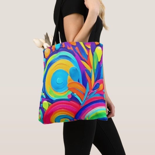 カラフル抽象芸術絵を描円 トートバッグ (クローズアップ)