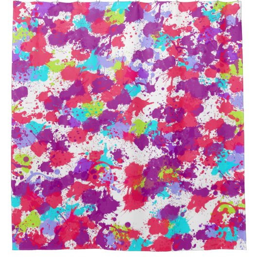 カラフル抽象芸術絵を描・赤・紫 シャワーカーテン (正面)