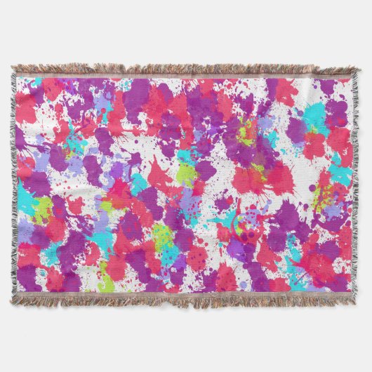 カラフル抽象芸術絵を描・赤・紫 スローブランケット (正面)