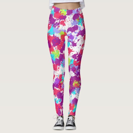 カラフル抽象芸術絵を描・赤・紫 レギンス (正面)
