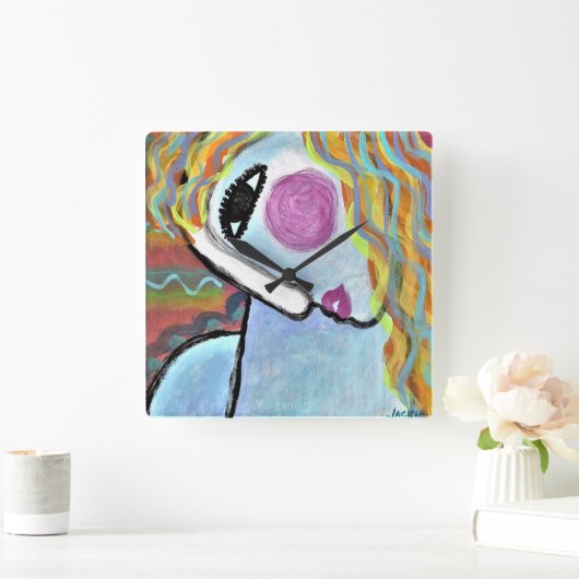 カラフル抽象芸術絵画の時計 スクエア壁時計 (ホーム)