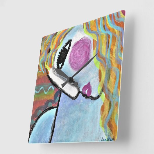 カラフル抽象芸術絵画の時計 スクエア壁時計 (傾斜)